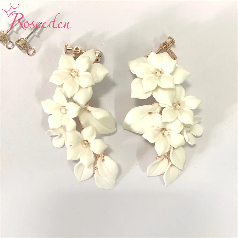 

Romantic Porcelain Flower Bridal Drop Earrings Wedding Accessories Jewelry Handmade Women Earrings RE4269