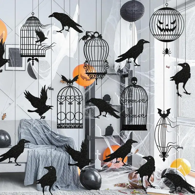 Украшение на Хэллоуин свисающая птичья клетка с веревкой черное страшное