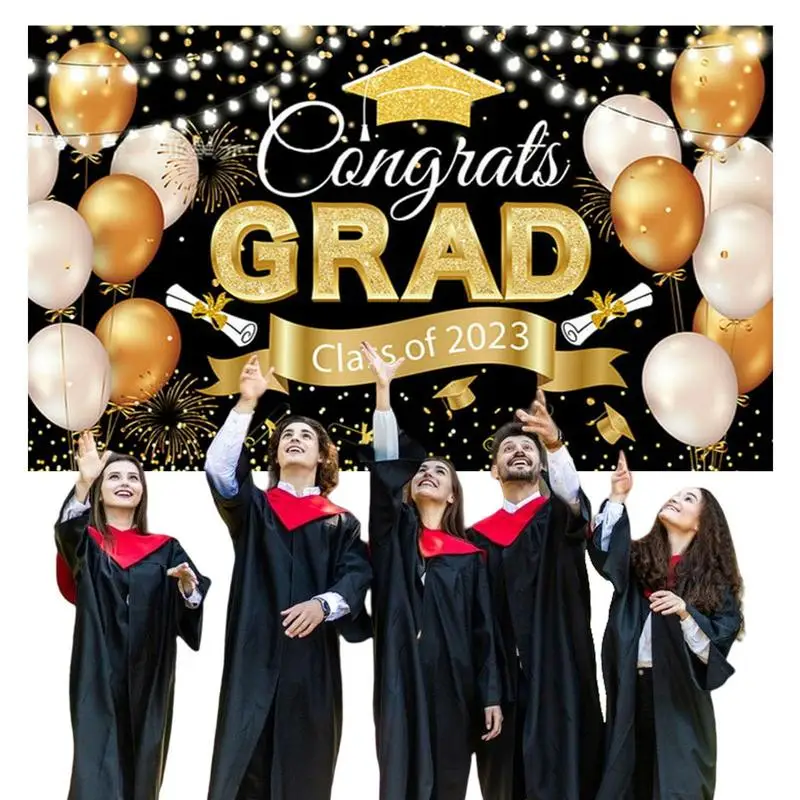 

Congratulations Graduates Class of 2023 Round Backdrop Graduation Decor Banner Bachelor's Caps Glasses for Grad Party Supplies