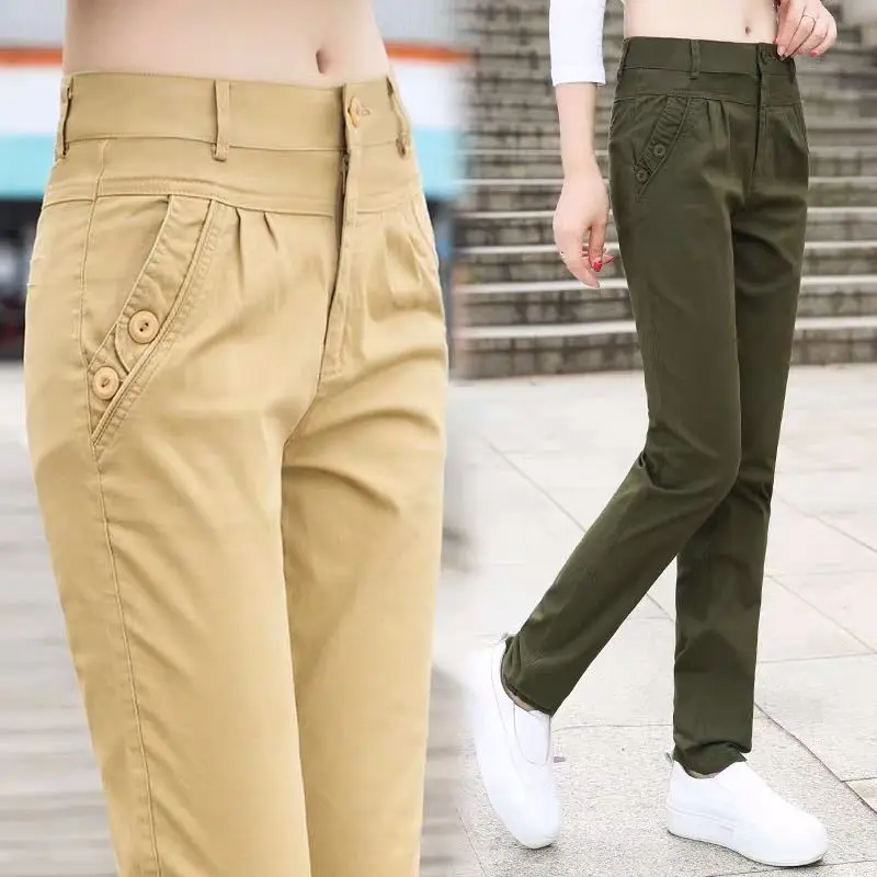 

Office Lady Solid Big Size clothing All-match harem Pants Spring Autumn Fashion Women High Waist Pockets Straight Trousers Q588