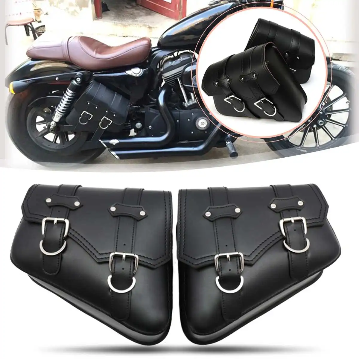 

1Pair PU Leather Motorcycle Saddlebags Universal Side Tool Bag Waterproof Side Suitcases Luggage Saddle Bag For Suzuki For Honda