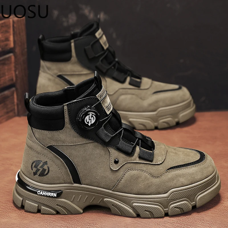 Мужские зимние ботинки модные высокие на шнуровке в британском стиле популярная