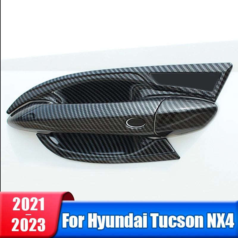 

Car Door Handle Door Bowl Protector Cover Trim For Hyundai Tucson NX4 2021 2022 2023 Hybrid N Line ABS Carbon Fiber Accessories