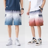 summer trendy gradual change cargo shorts 2022 new japan style bermuda men high street retro loose all match knee length shorts