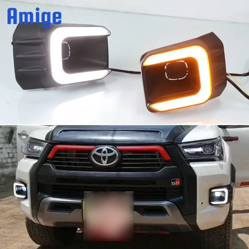Автомобильные светодиодные DRL 12 В дневные фонари для Toyota Hilux Revo Recco 2020 2021 желтые