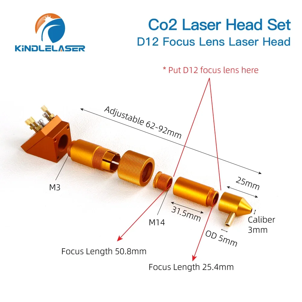 Фото Лазерная головка Kindlelaser серии K, новый стиль, CO2, D12 D20мм, линзы FL25.4 50.8мм для лазерных гравировальных и режущих станков 2030 4060 K40 №5