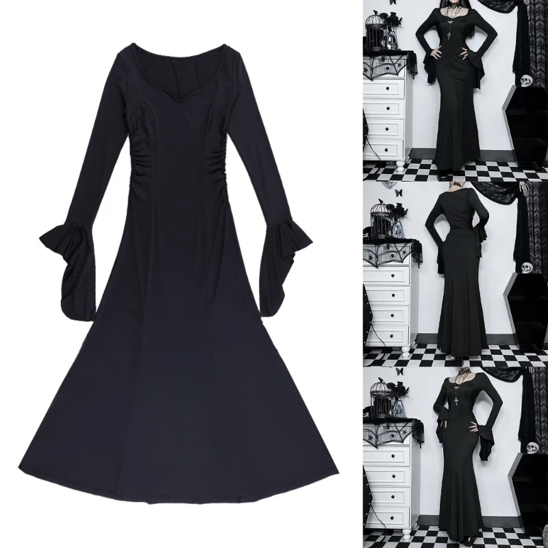 

Готическое вечернее платье на Хэллоуин, женское винтажное элегантное платье с длинным рукавом для ночного клуба