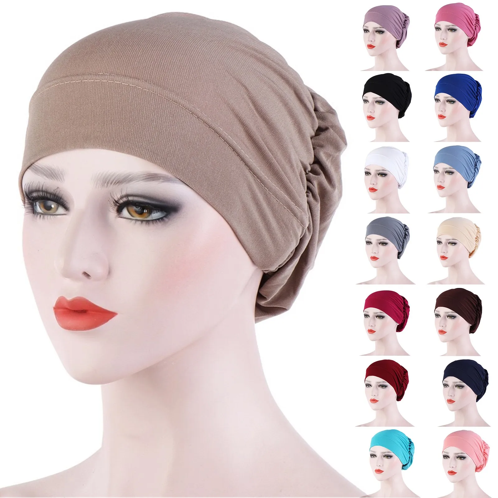 

Эластичный мусульманский хиджаб, тюрбан, облегающая шапка, женская шапочка из мягкого хлопка, головная повязка, зимний теплый высококачественный тюрбан, шапка, облегающая шапка