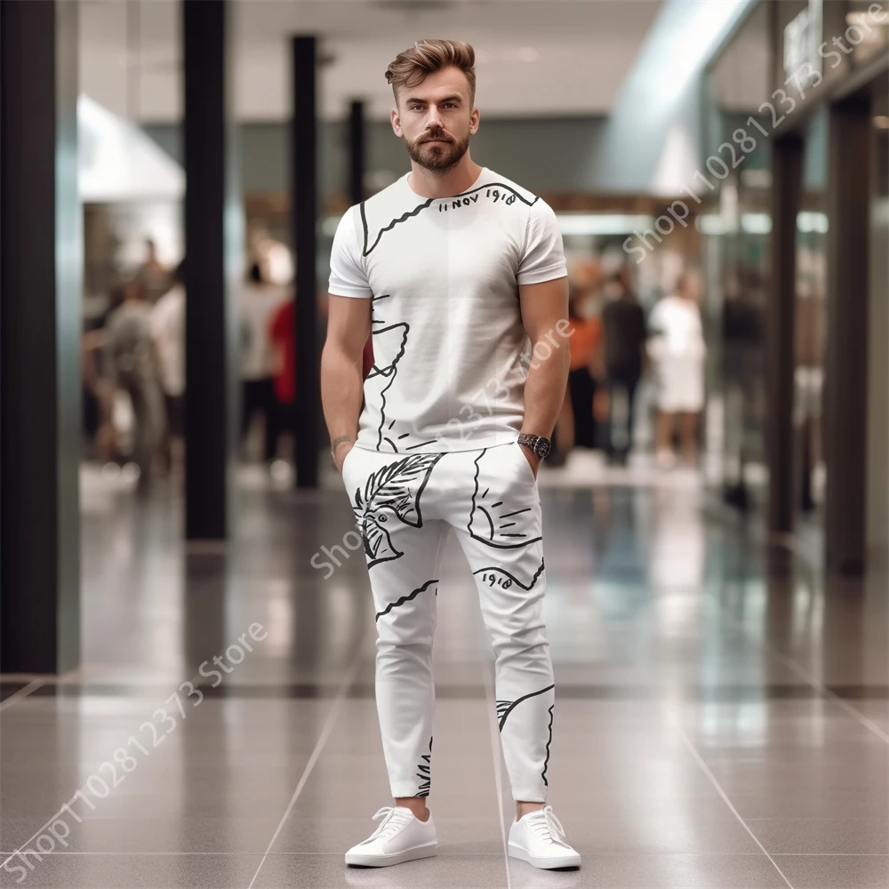 2023 Tracksuit Men Short Sleeve T-Shirt+Pants Two Piece Set Man Sportswear Fashion 3D Printing Casual Streetwear Clothes For Men