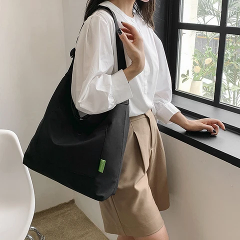 Сумка-шоппер женская, простая модная нейлоновая вместительная сумочка-тоут через плечо для студентов