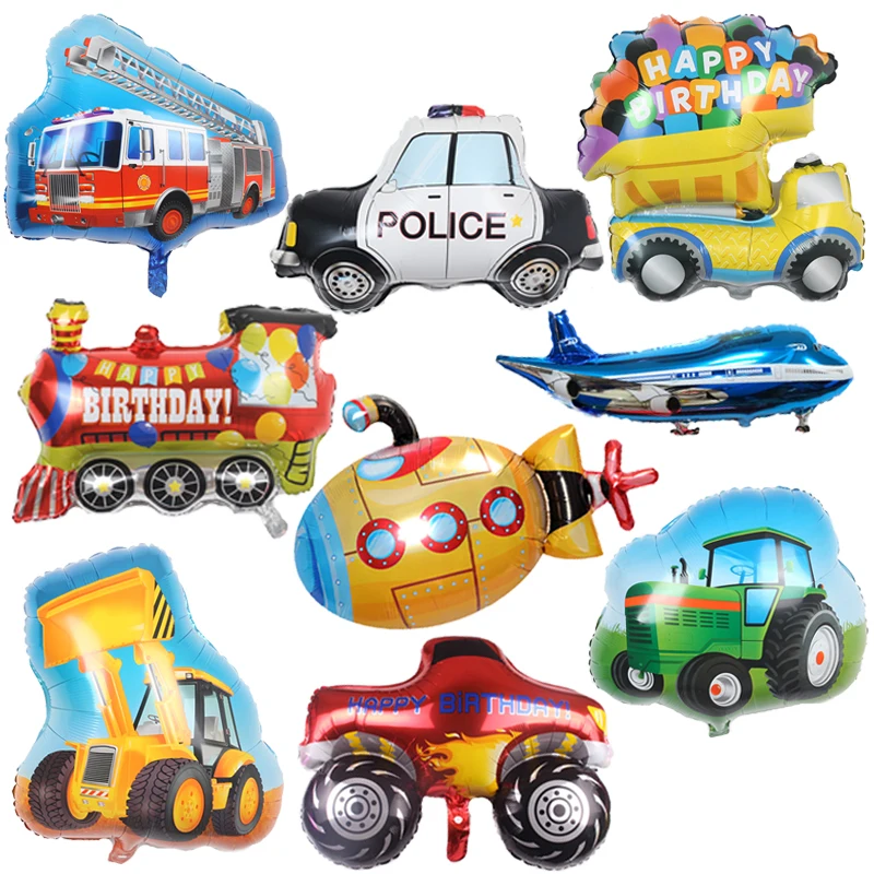 DIY мультфильм автомобиль самолет корабль поезд пожарная машина фольги шары
