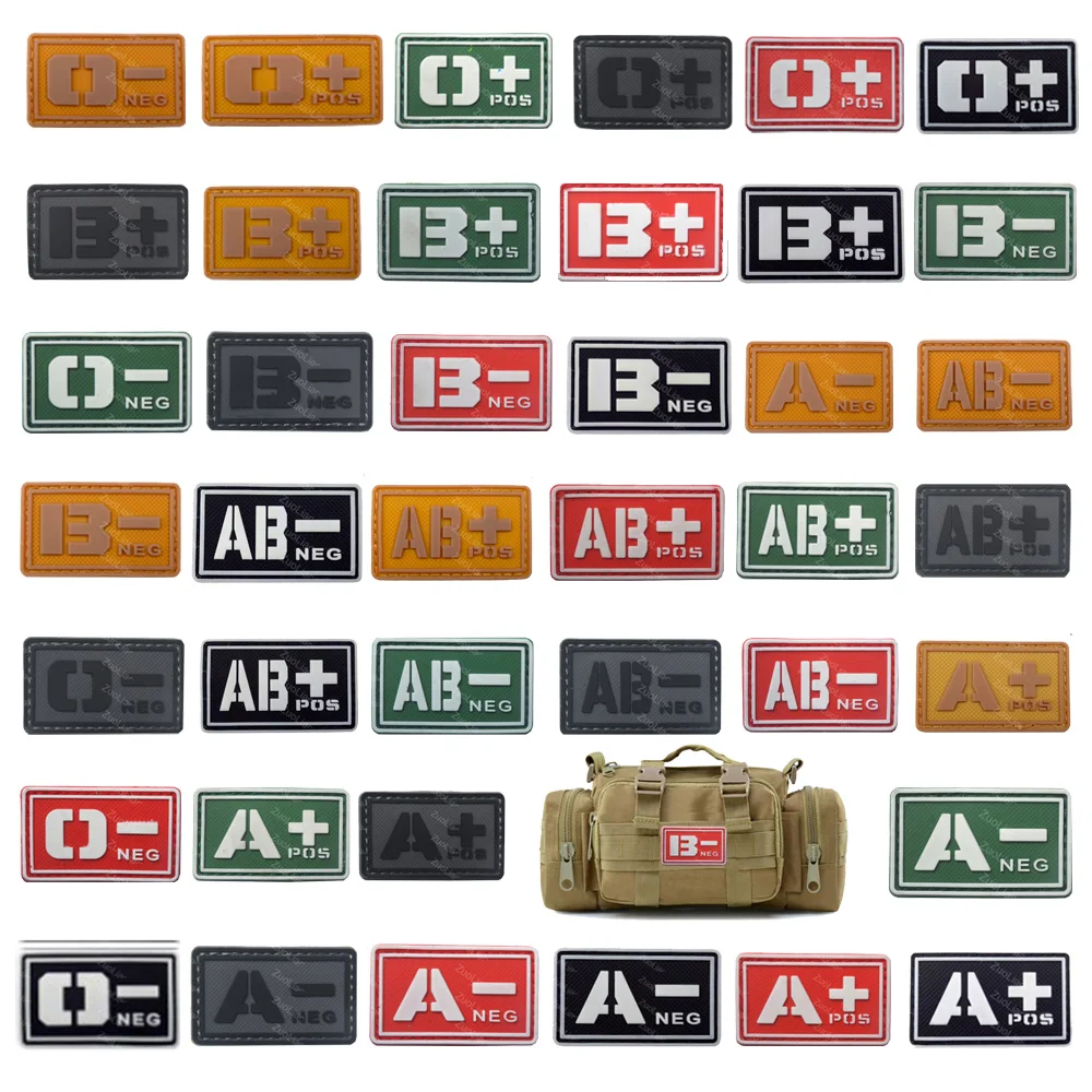 

Hot Selling Army Fan Hat Badge 3D PVC IR Glowing Patch Blood Shaped Badge A- NEG Identification Jacket Backpack Patch