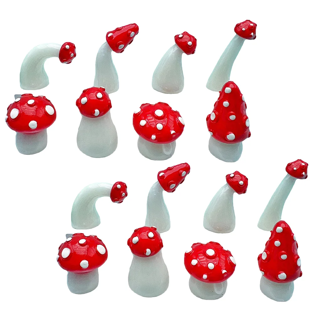 

16 Pcs Miniature Mushroom Ornament Fairy Garden Decor Luminous Small Figurine Resin Figure Decoration