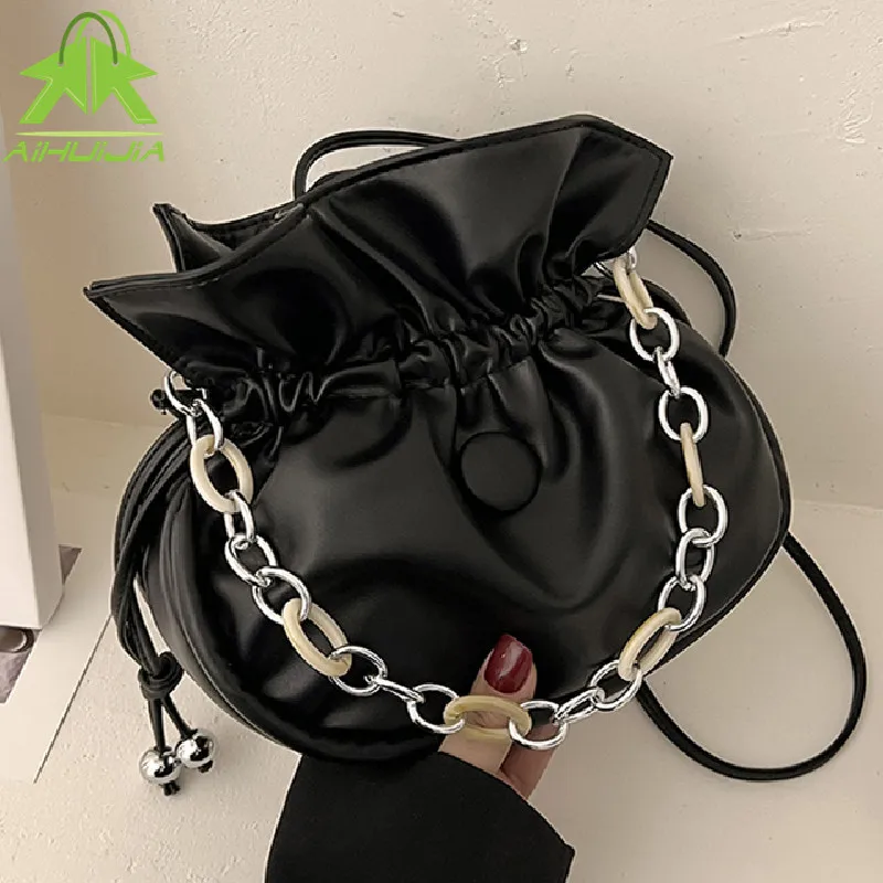 

Fashion Pleated Crossbody Bags for Women 2022 New Designer Solid Color Shoulder Bag Pu Leather Small Women's Handbag and Purses