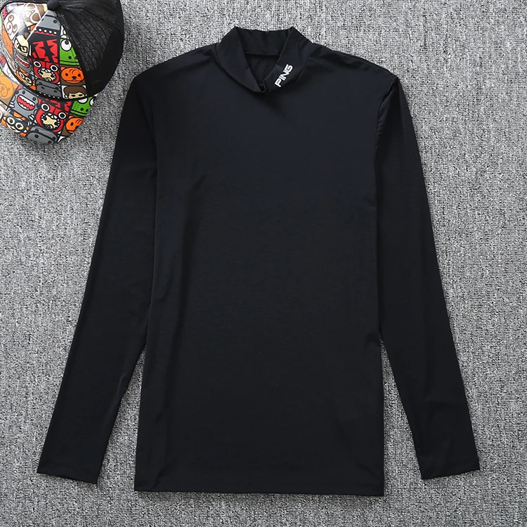 Summer Golf Sunscreen T-shirt Men Long Sleeve High Neck Thin Cycling Slim Fit