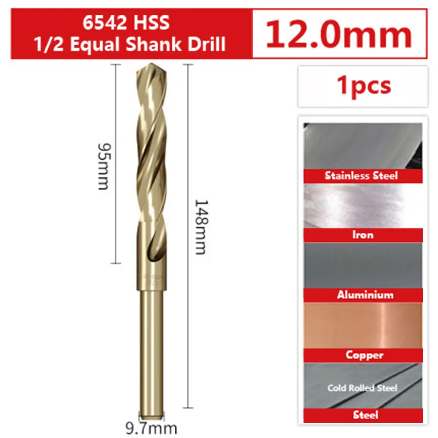 

1/2 спиральное металлическое сверло с одинаковой ручкой, маленькая ручная дрель с ЧПУ, высокоскоростная нержавеющая сталь, сталь, термоусадочная ручка, сверло из железа и алюминия