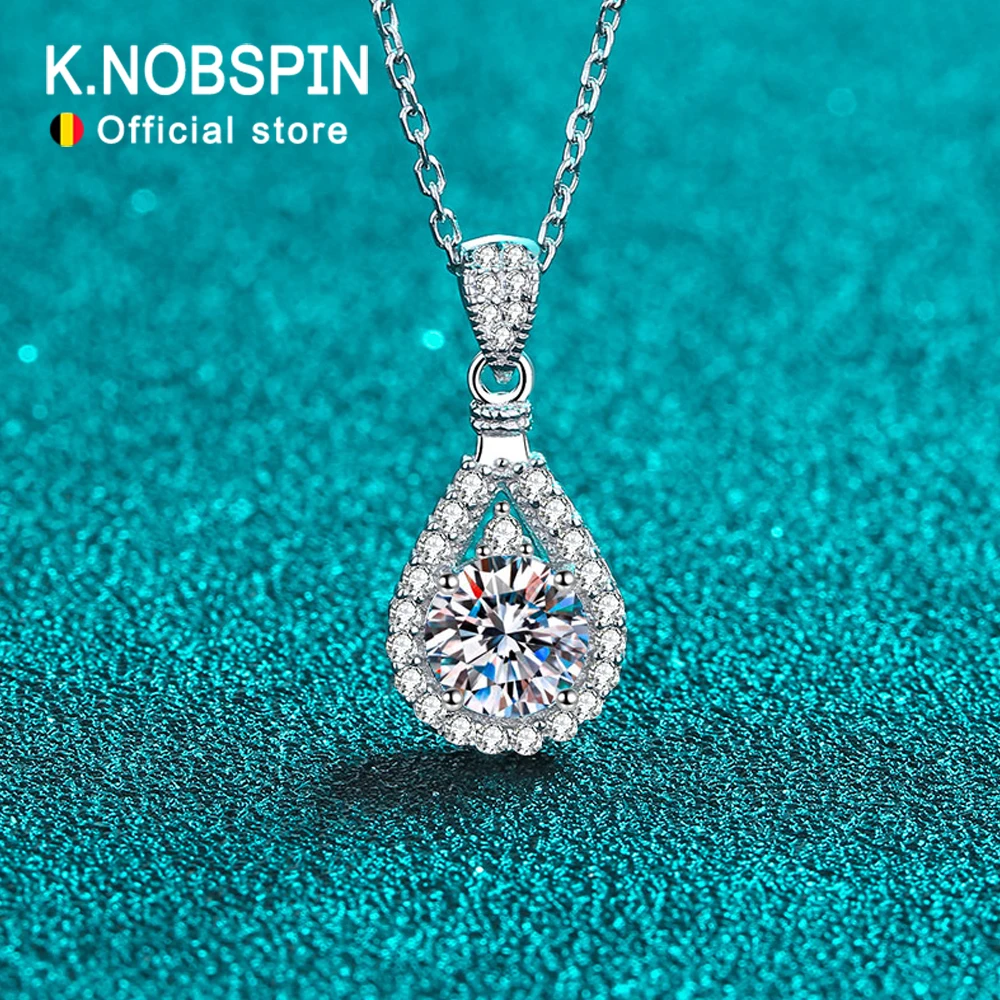 

KNOBSPIN D VVS1 Moissanite Pandent Necklace for Woman Wedding Jewely with GRA 925 Sterling Sliver Plated 18k white Gold Necklace