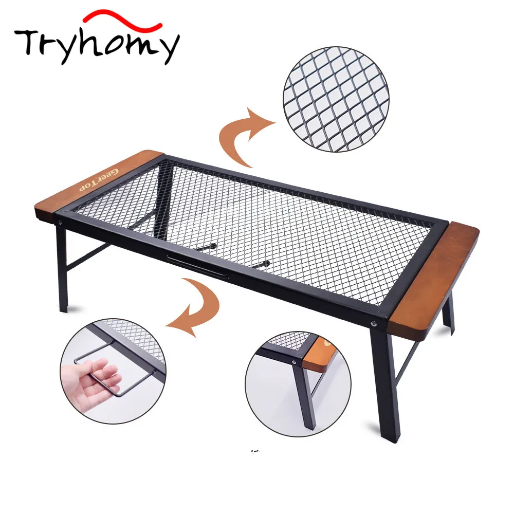 Ultralight Camping BBQ Table With Handle Travel Desk Picnic Folding Outdoor Picnic Barbecue Net Table Portable Grill Mesh Table