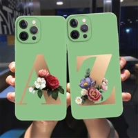 fashion initial letter a z silicon phone case for iphone 11 promax 6 7 8plus xs retro golden flower soft tpu green back cover
