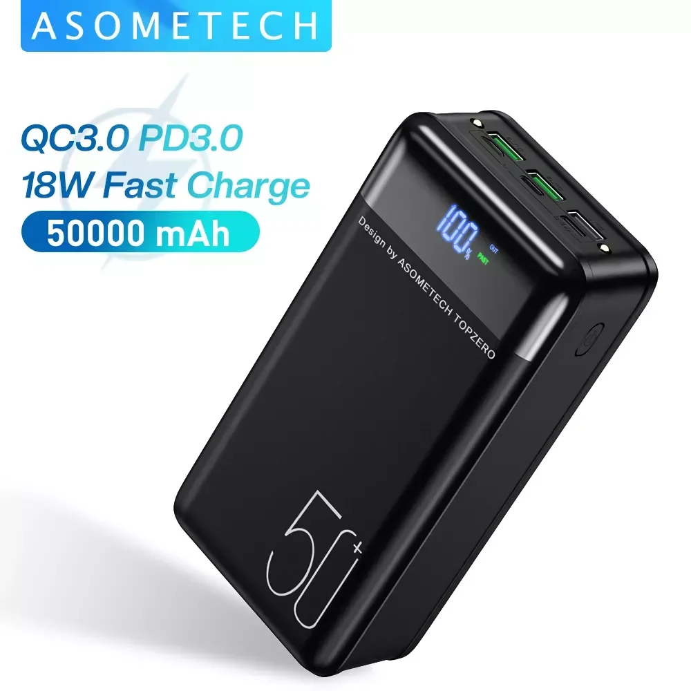 

NEW2023 Bank 50000mAh External Battery Fast Charge Portable Charger Powerbank 50000 mAh 18W QC3.0 PD PoverBank 13 12