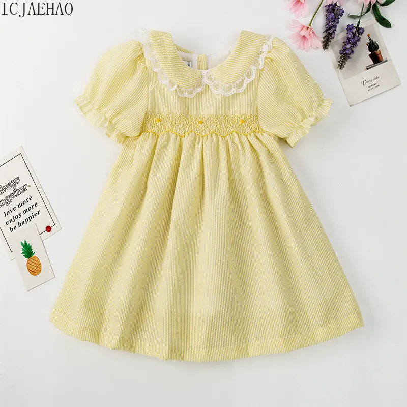 

Costume For Babies 2023 Baby Girls Smocking Dress Kids Hand Made Smocked Cotton Dresses Spanish Boutique Children Summer Frocks