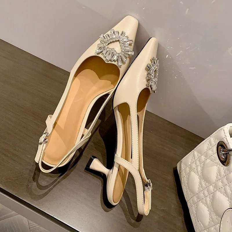 

Rhinestone Toe Sandals Baotou Back Empty Summer 2022New Pointed Square Toe Shallow Mouth Shoes Stiletto High Heels Women Sandals