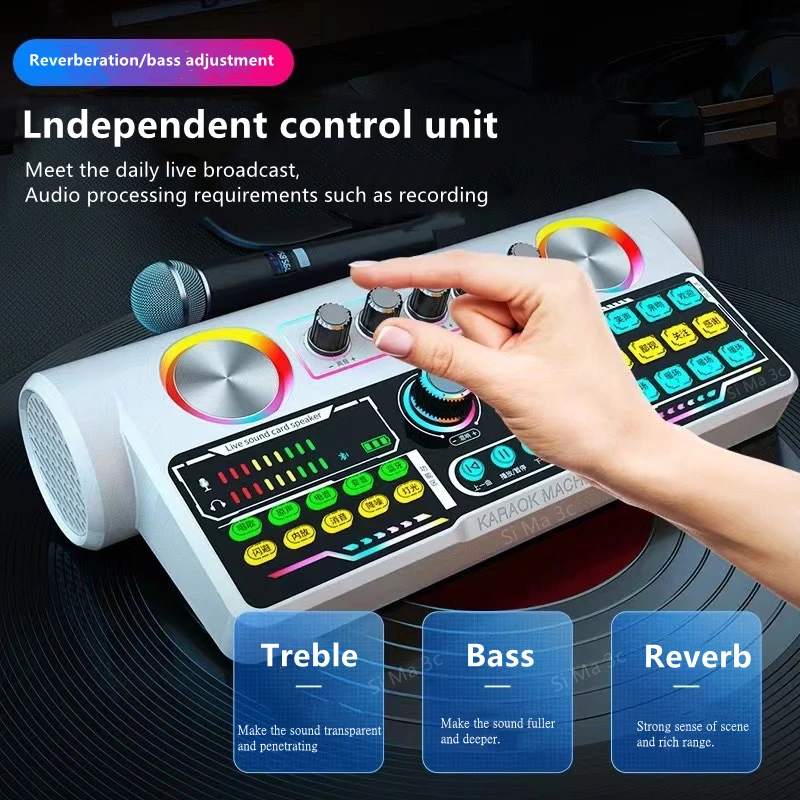 

Bluetooth 5.0 Live Sound Card Audio Machine Portable Bass Boombox Wireless Home KTV Microphone Speaker Live Sound Card Audio Kit