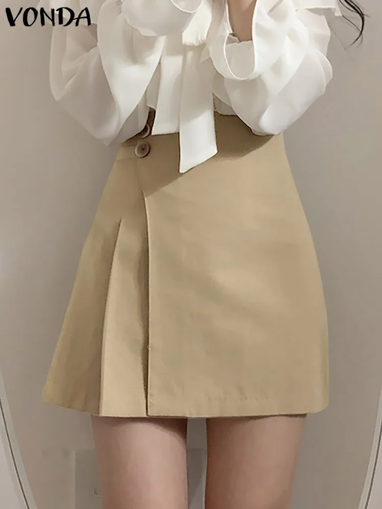 

Модная женская Повседневная мини-юбка VONDA для вечеринки плиссированная юбка А-силуэта с высокой талией Женская одежда уличные юбки большог...