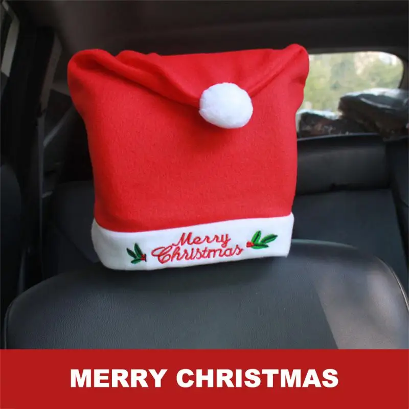 

Cute Car Seat Cover Automobiles Seat Soft Santa Cap For Embroidery Merry Christmas Gift Car Accessories Christmas Decorations