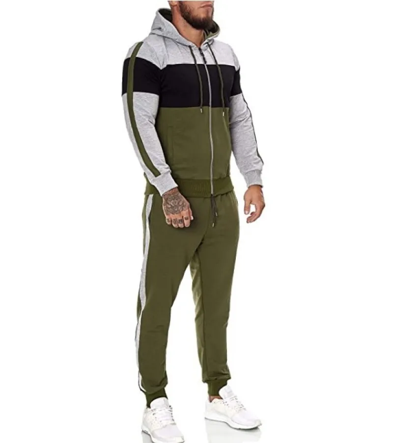 2023 Spring Autumn Men's Hooded Sports Sweater Suit Fashion Men Personality Color Matching Cardigan Casual Sweater Male Set