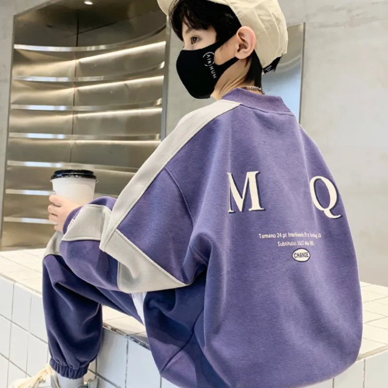 Boys' Clothes Sets Sweatshirts +Pants 2PCS/Set Cotton 2023 Purple Spring Autumn Teenagers Suit Outfit Children Clothing