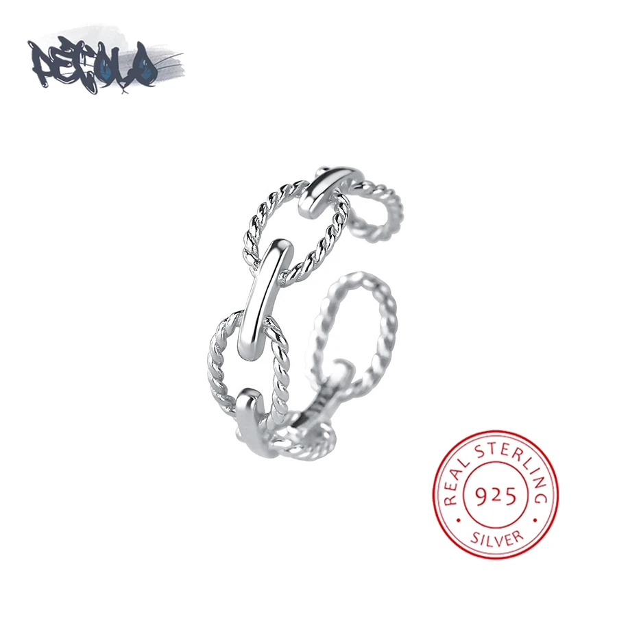 

Classic S925 Sterling Silver Ring for Women Simple Chain Twist Ring Fashion Party Jewelry Ins Style Couple Ring Men Ring