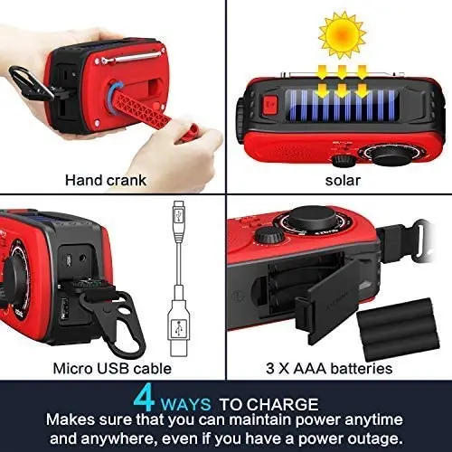 Emergency Solar Hand Crank Portable Radio - NOAA Weather for Household and Outdoor with Am/Fm Flashlight SOS A |