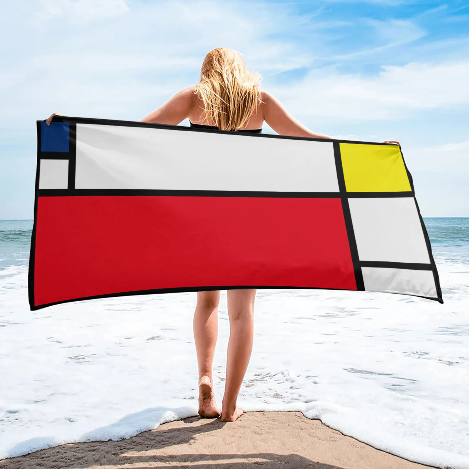 

Square Art Red Yellow Blue Fashion Bath Towel for Bathroom Swimming Microfiber Beach Towel Soft Quick-drying Printed Face Towels