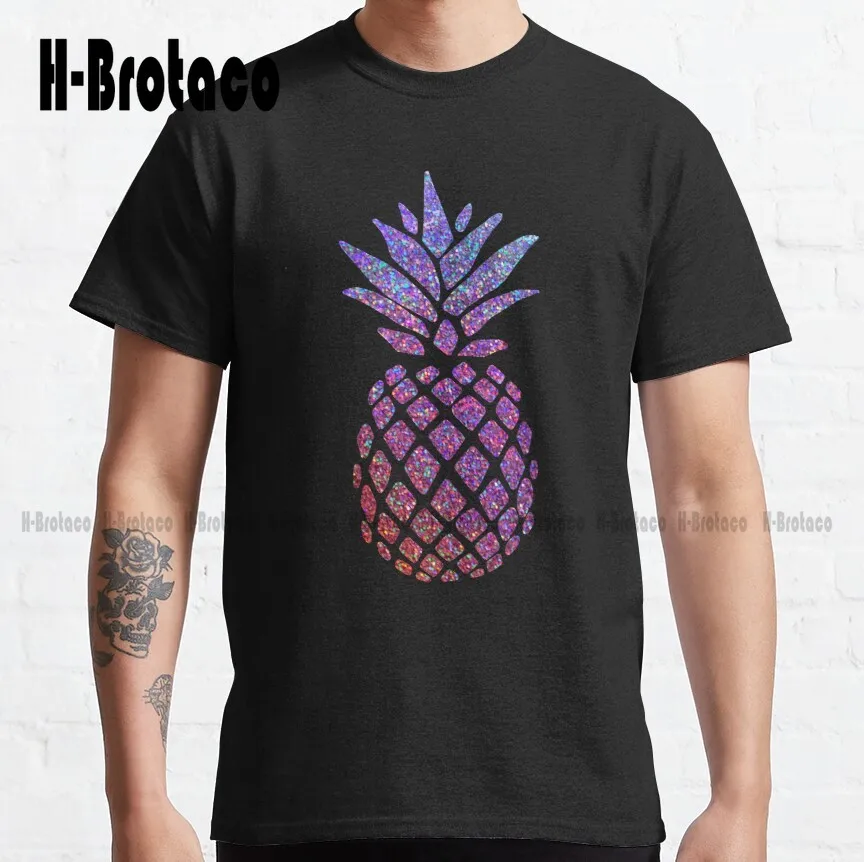 

Цветная блестящая Классическая футболка с ананасом, рубашка на день рождения, индивидуальная футболка унисекс с цифровым принтом Aldult для п...