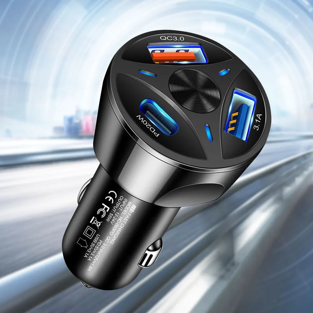 

Автомобильное зарядное устройство, адаптер для быстрой зарядки прикуривателя, 4-портовый USB A + USB C, быстрая зарядка, зарядное устройство для ...