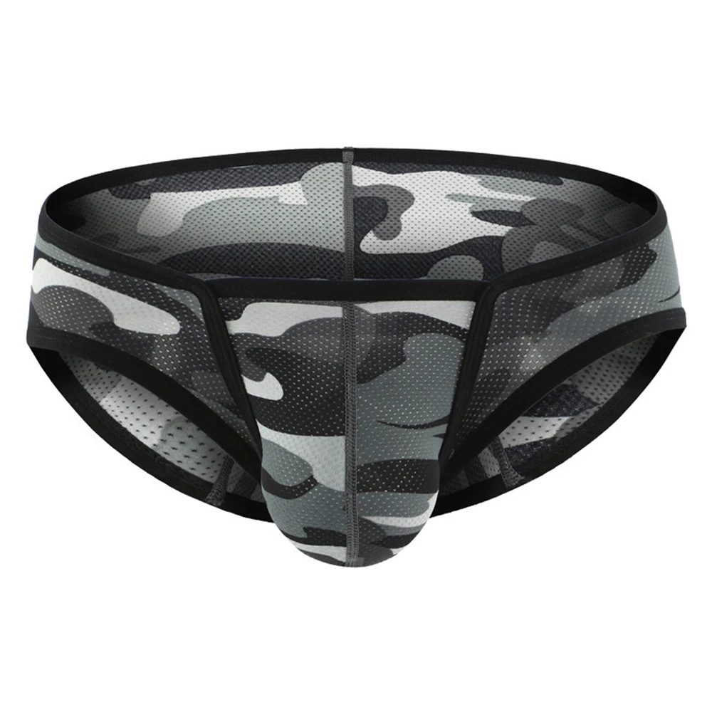 

Men Camo Briefs Sexy Low-Rise Swim ShortsU Pouch Mesh Underwear High Elastic Bikini Panties Summer Quick-Drying Underpants