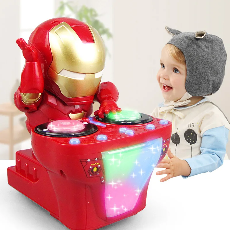 

The Avengers DJing DJ Iron Man Flip Mask Electric Dancing Robot Rock Table Universal Toy Iron Man Figure Kawaii Anime Kids Toys