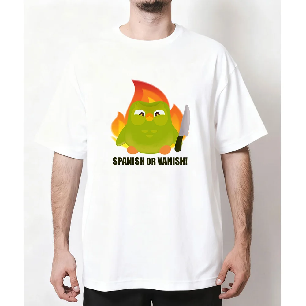 Фото Футболка Spanish or Vanish Duolingo для женщин и мужчин, летняя хлопковая футболка с графическим принтом, уличная одежда для взрослых, топы, футболки с коротким рукавом №3