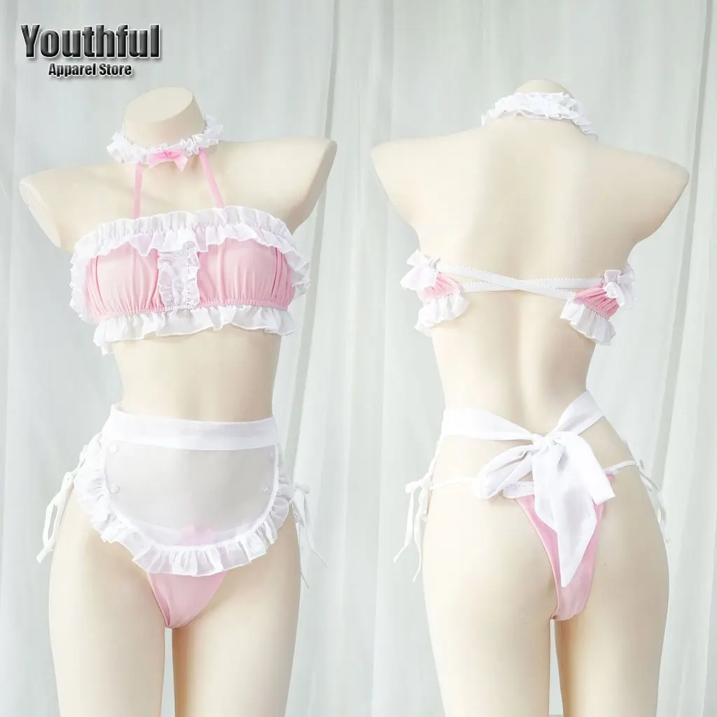 

Anime Maid Cosplay Exotic Costumes Kawaii Lolita Lace Bow Apron Top Underpants Panty Girls Women Waitress Sexy Lingerie