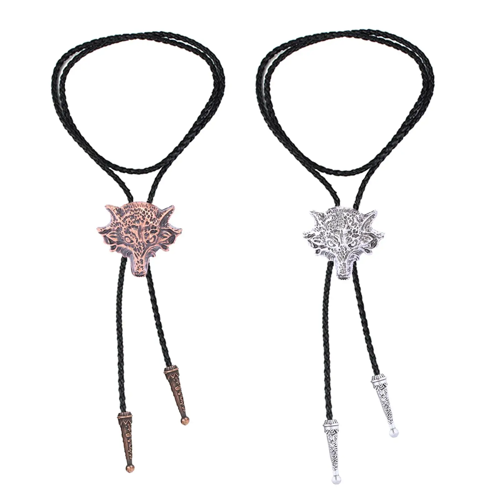 

Wolf Bolo Tie Western Cowboy Leather Belt Necktie Braided Leather Rope Necklace for Christmas Halloween Gift