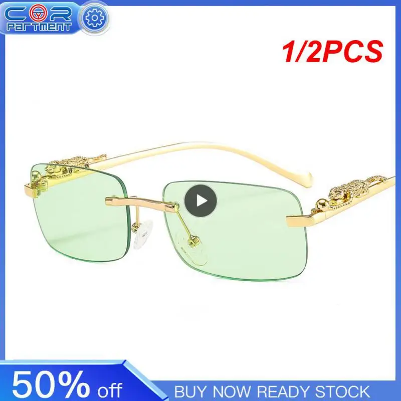 

Солнцезащитные очки без оправы для мужчин и женщин UV-400, модные красочные прямоугольные солнечные аксессуары в стиле ретро-гепарда, с прозрачными линзами для океана, 1/2 шт.