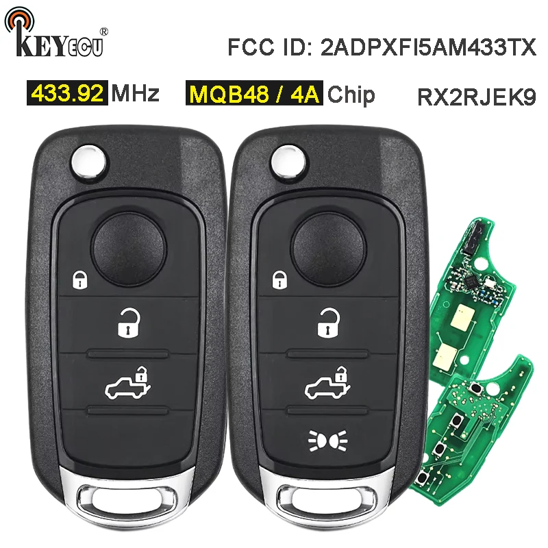 KEYECU 433.92MHz 4A / MQB48 Chip 2ADPXFI5AM433TX Flip Remote Car Key Fob for Fiat Tipo Toro 500X Crono Egea 2016+