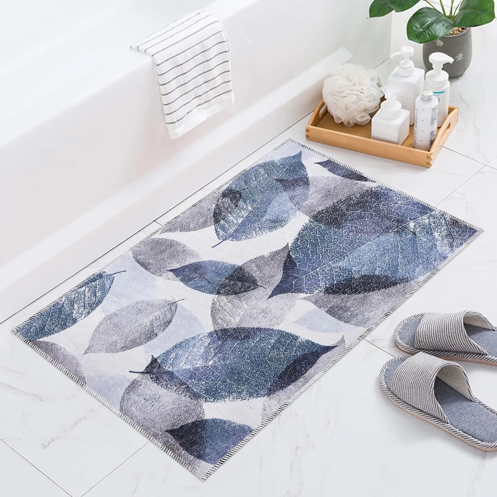 

Non-slip Bathroom Mat Flowers Birds Pattern Bath Mats Hallway Kitchen Entrance Doormat Shower Room Floor Carpet Home Decoration
