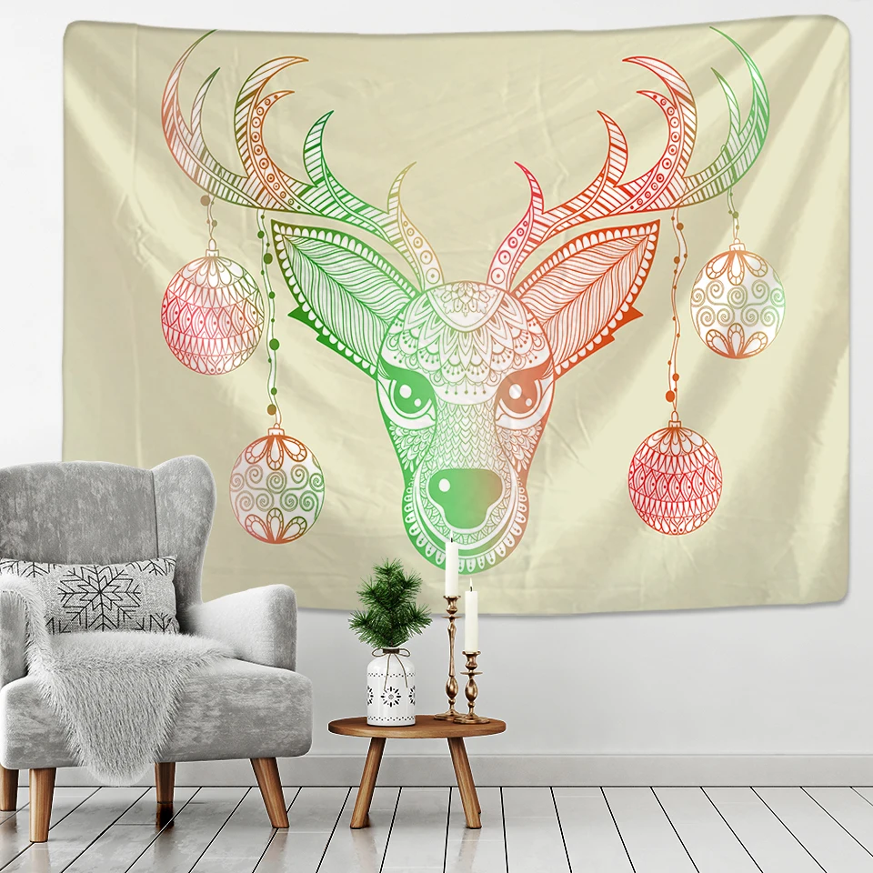

Mandala Christmas Deer Tapestry Hippie Psychedelic Wall Tapestry Abstract Home Christmas Gift Hanging Cloth India Hand Wash