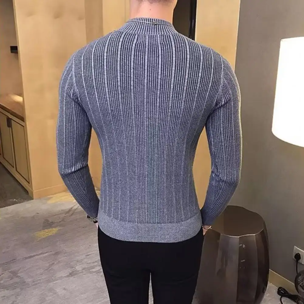 

Cozy Pullover Sweater Versatile Men's Knitted Sweater Soft Elastic Stylish Pullover for Fall Winter with Half-high Collar Solid