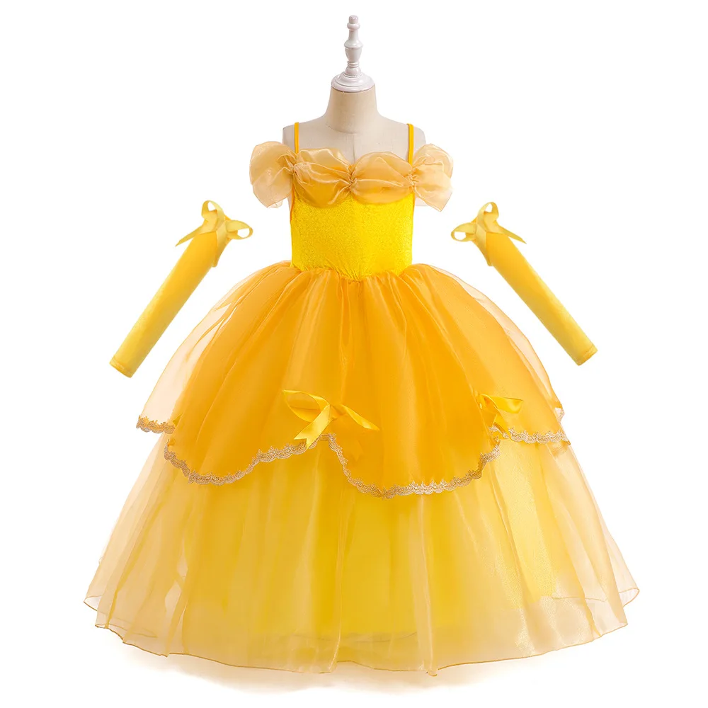 

Dress For Girls Belle Princess Girls Dresses Summer Flower Yellow Long Cosplay Party Prom 2023 Costume Kids Clothing Kids Cothes