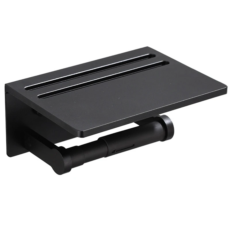 

Toilet Paper Holder With Shelf - Wall Mounted Anti-Rust Aluminum Tissue Roll Holder With Phone Shelf For Modern Bathroom