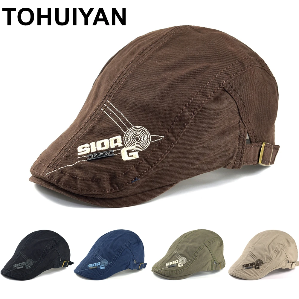 

TOHUIYAN Branded Newsboy Cap Casual Cotton Gatsby Hat Summer Autumn Baker Boy Hats Fashion Chapeau Homme Boina Flat Caps For Men
