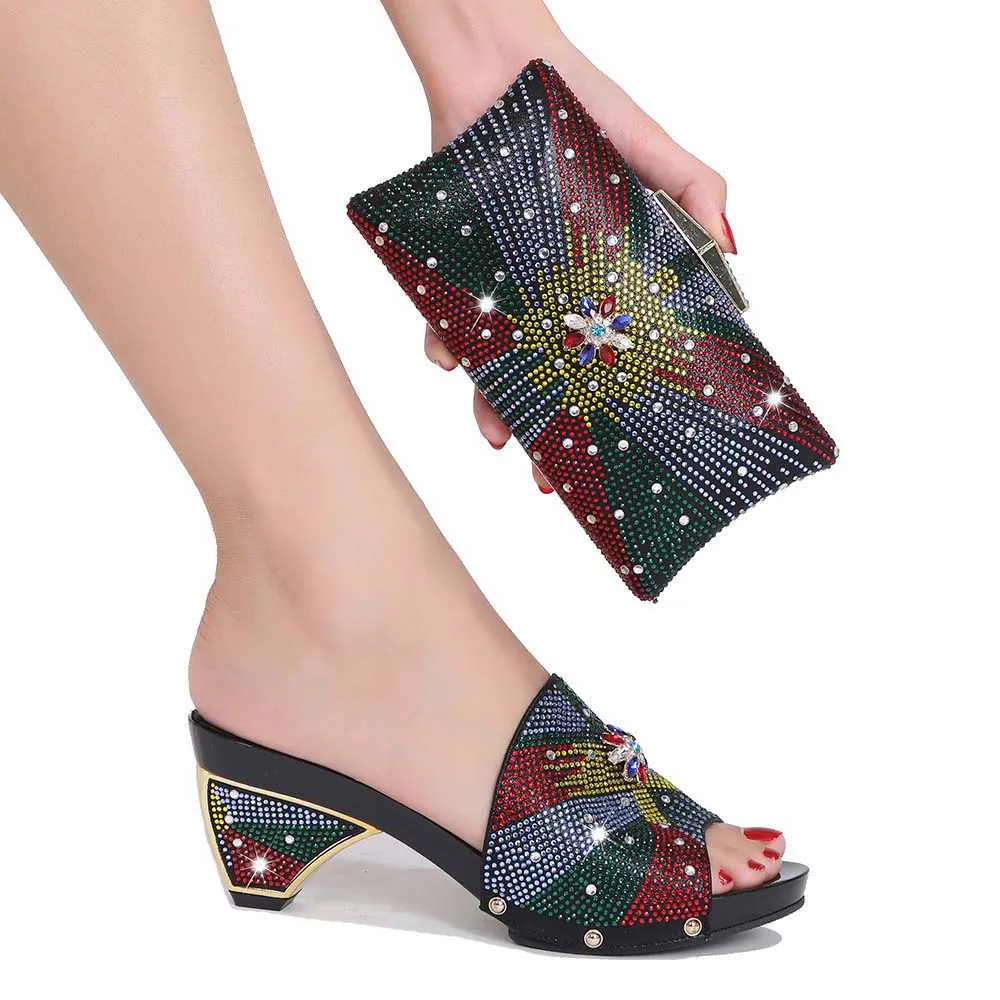 

Ботинки женские для вечевечерние, нигерийские Свадебные Летние дизайнерские шлепанцы с кристаллами, женский модный комплект из итальянско...